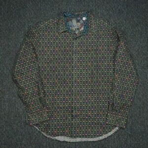 Robert Graham Shirt Mens Large Green Camping Lantern Classic Fit Flip Cuff‎